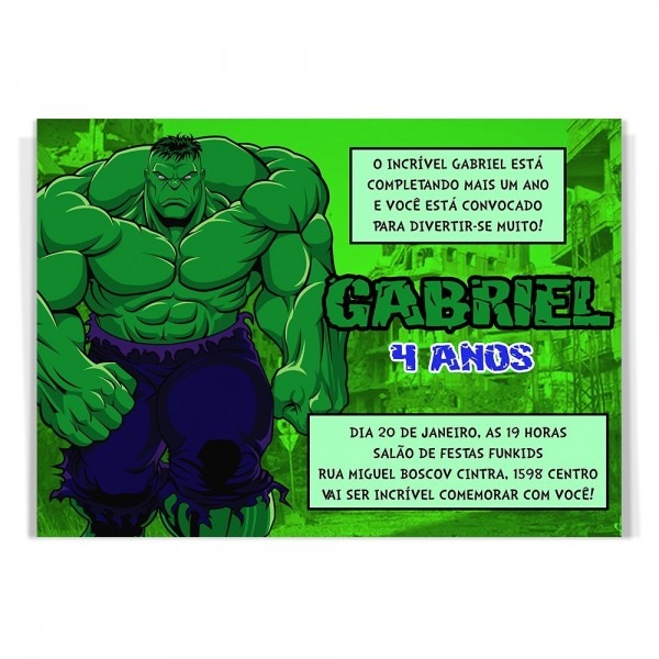60 convites aniversÃ¡rio infantil hulk vingadores + brinde