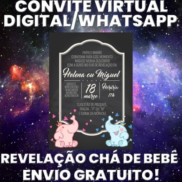 Convites virtual digital whatsapp revelação chá de bebê Convites virtual digital whatsapp revelação chá de bebê