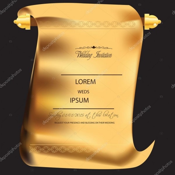 Casamento tradicional ou cartÃ£o convite em pergaminho de ouro do