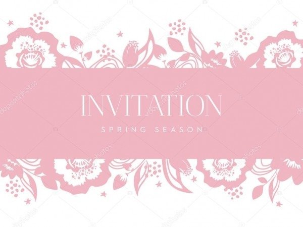 CartÃ£o do convite com uma faixa rosa e fundo floral â vetores de
