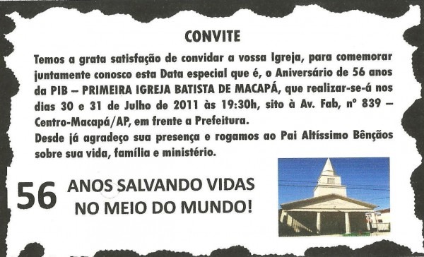 Amapá, minha amada terra! convite aniversário da pib em macapá Amapá, minha amada terra! convite aniversário da pib em macapá