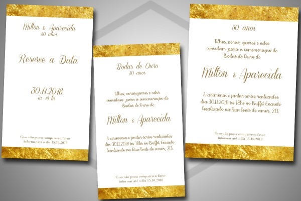 Kit digital bodas de ouro  save the date + convites no elo7