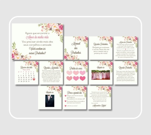 Manual e convite para padrinhos floral rosa Manual e convite para padrinhos floral rosa