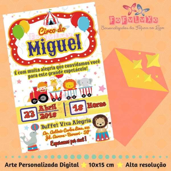 Convite de aniversário circo â arte digital â fofuluxo Convite de aniversário circo â arte digital â fofuluxo