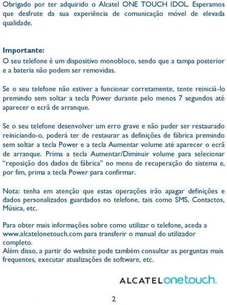 Obrigado por ter adquirido o alcatel one touch idol esperamos que Obrigado por ter adquirido o alcatel one touch idol esperamos que