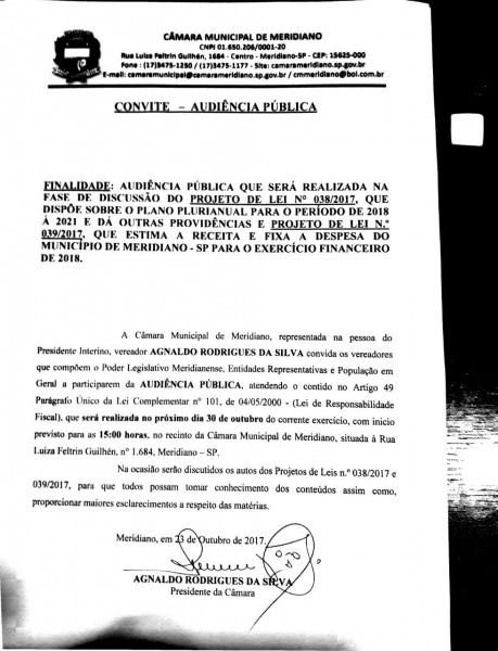 Convite â câmara municipal de meridiano Convite â câmara municipal de meridiano