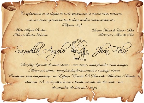 100 convites casamento, pergaminho
