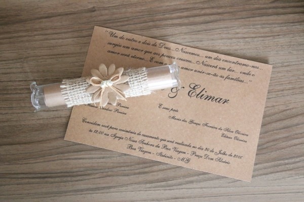 25 convites casamento rustico pergaminho