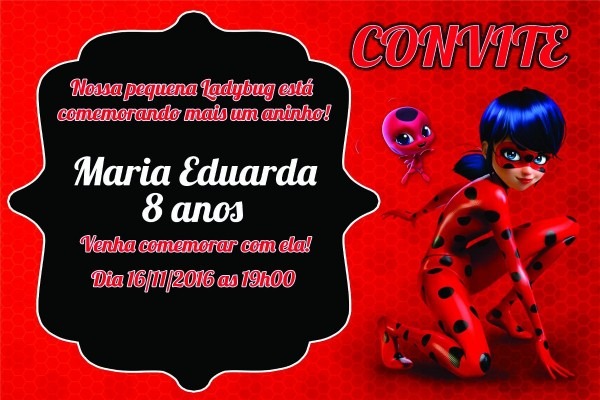 25 convites miraculous ladybug  cat noir 15x10 cm