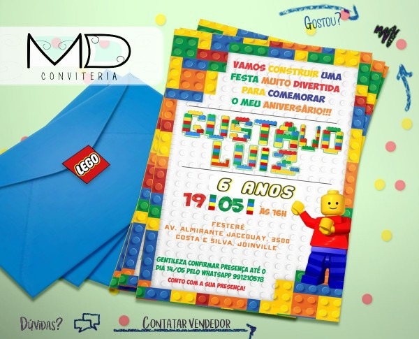 30 convite lego e outros personalizado aniversÃ¡rio + frete