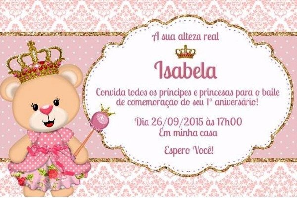 30 convites ursinha princesa 7x10 + 30 envelopes