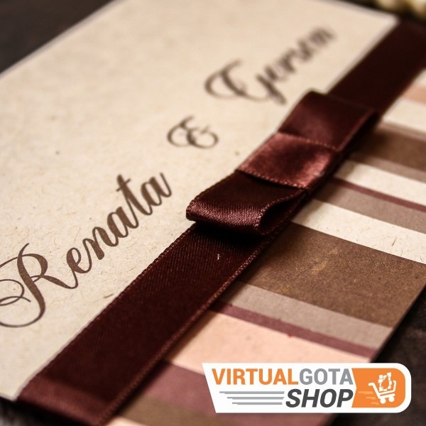 3 convites de casamento barato sem envelope moderno com laÃ§o