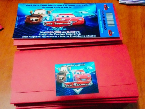 50 convite ingresso c  envelope aniversÃ¡rio carros mcqueen