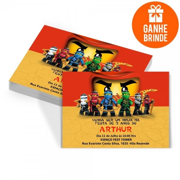 50 convites aniversÃ¡rio infantil lego ninjago + brinde