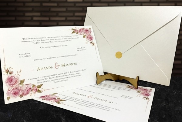 50 convites casamento clÃ¡ssico c  envelope super barato