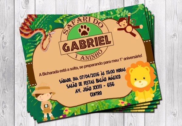 50 convites safari personalizados (modelo 06) 10x15cm