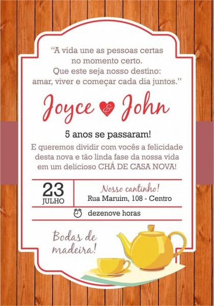 Convite bodas de madeira (5 anos) Convite bodas de madeira (5 anos)