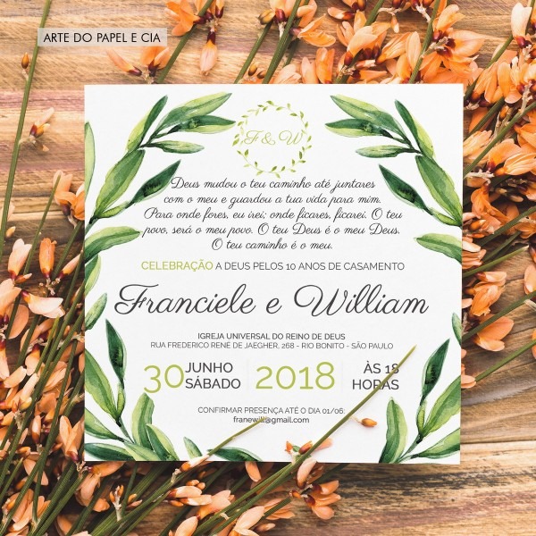 A159 convite renovação de votos verdinho rústico no elo7 A159 convite renovação de votos verdinho rústico no elo7