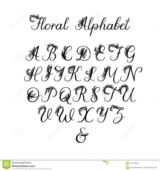Alfabeto da caligrafia do vetor letras florais fonte escrita Ã  mÃ£o