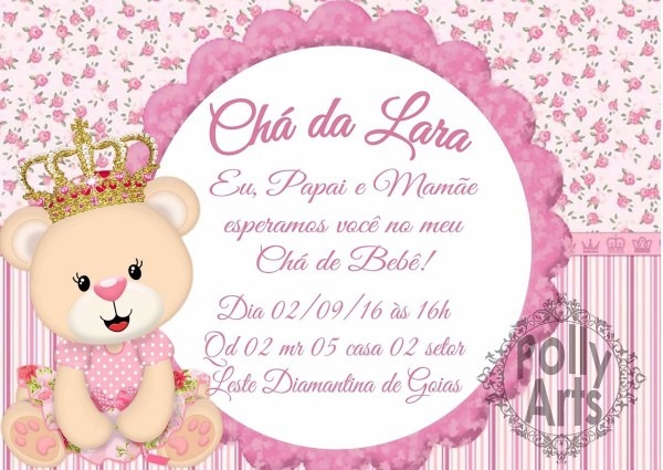 Arte convite digital virtual ursa ursinha princesa realeza