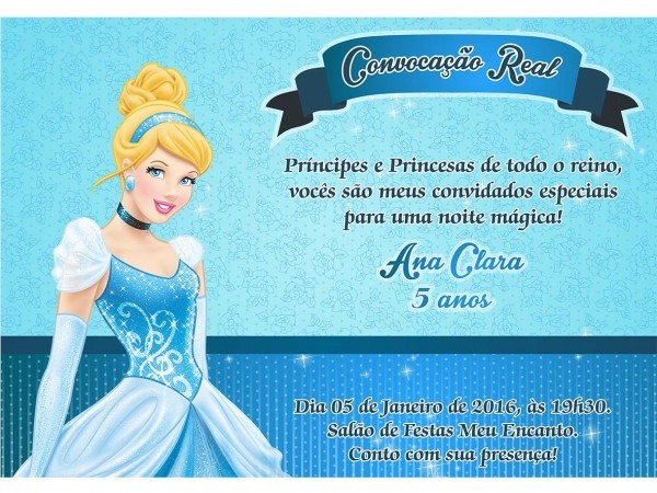 Arte digital convite aniversÃ¡rio cinderela