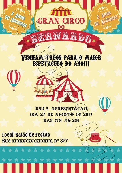 Arte digital convite circo vintage no elo7 Arte digital convite circo vintage no elo7