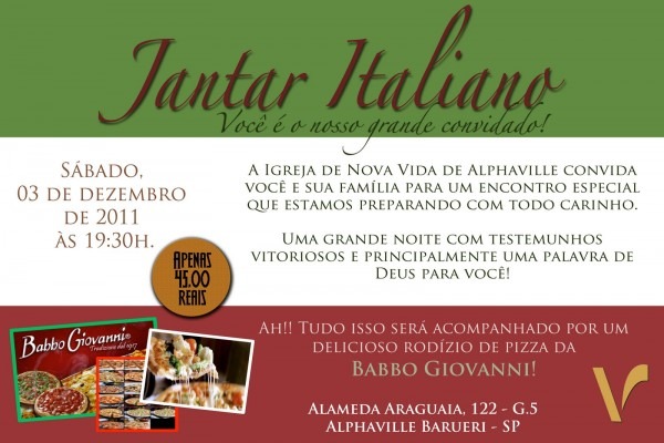 Invalpha venha participar de um delicioso jantar italiano na invaâ Invalpha venha participar de um delicioso jantar italiano na invaâ