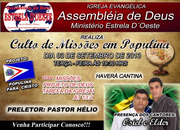 Assembléia de deus de populina culto de missÃes em populina Assembléia de deus de populina culto de missÃes em populina