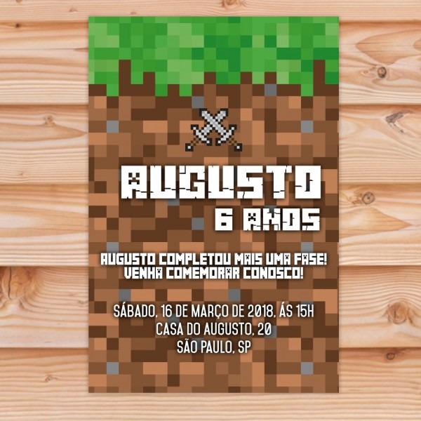 Arte digital convite aniversÃ¡rio tema minecraft festa menino