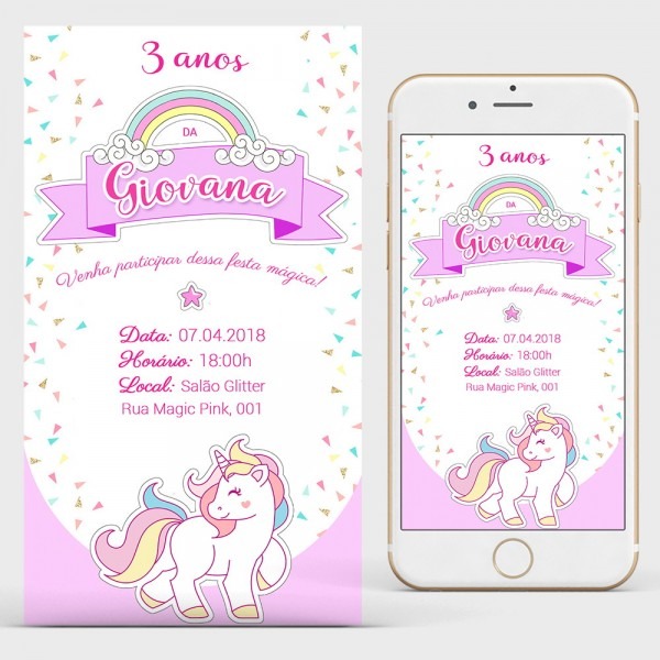 Convite aniversÃ¡rio unicÃ³rnio digital p  enviar no whatsapp no