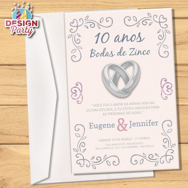 Convite bodas de zinco 10anos + envelope no elo7 Convite bodas de zinco 10anos + envelope no elo7
