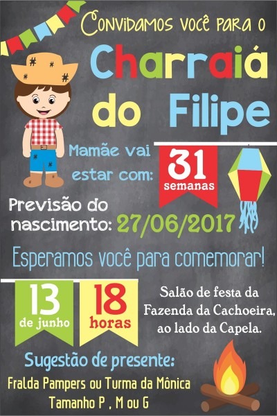 Convite digital cha de bebe junino no elo7 Convite digital cha de bebe junino no elo7