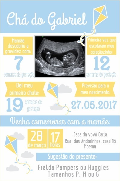 Convite digital cha de bebe pipa no elo7