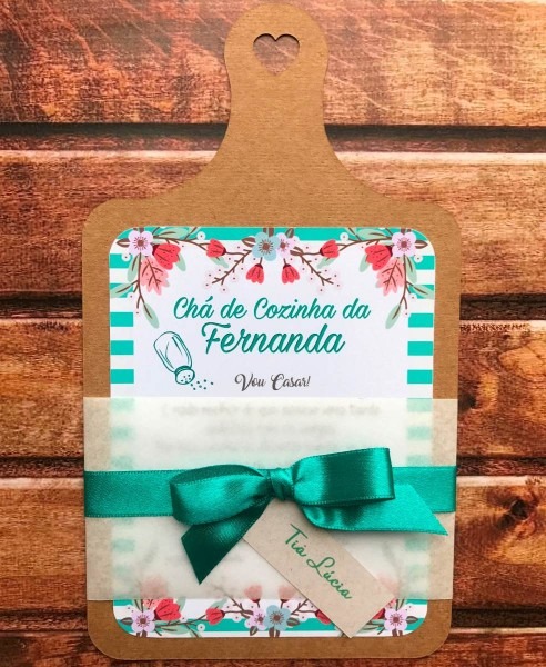 Convite chÃ¡ de cozinha azul tiffany e rosa