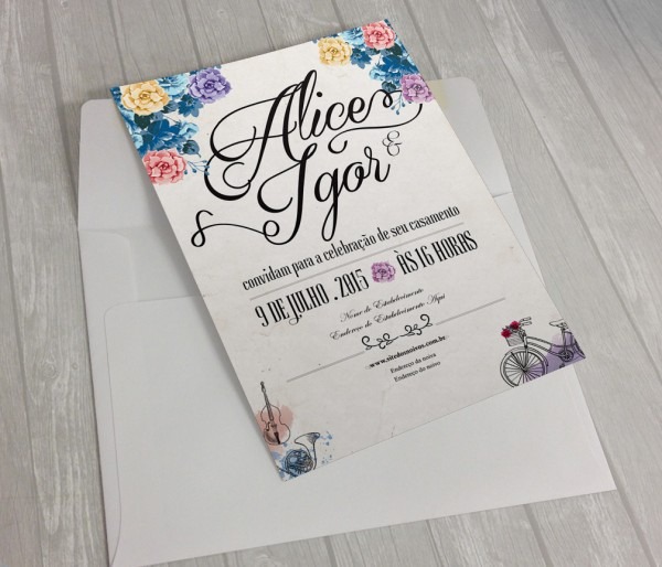 Convite de casamento vintage digital no elo7