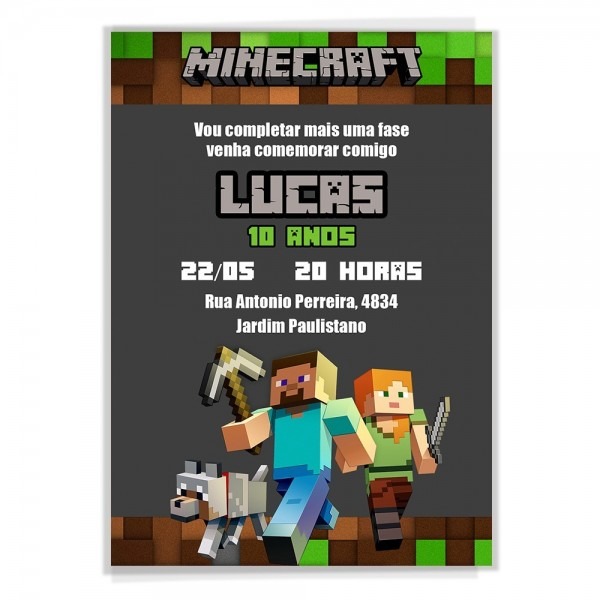 Convite digital aniversário minecraft entrega em 3h! Convite digital aniversário minecraft entrega em 3h!
