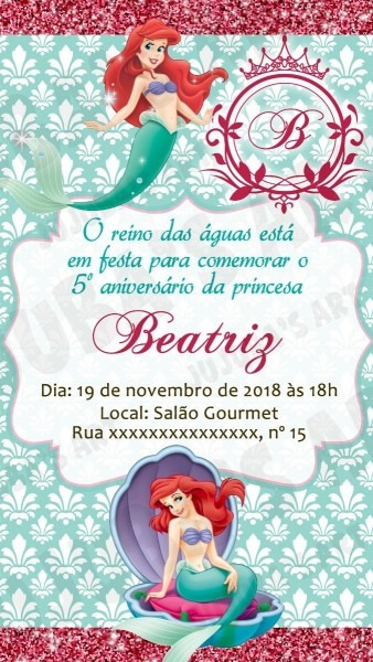 Convite digital ariel a pequena sereia para whatsapp Convite digital ariel a pequena sereia para whatsapp