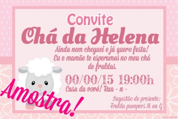 Convite digital elefante ovelha chá de bebê menina Convite digital elefante ovelha chá de bebê menina
