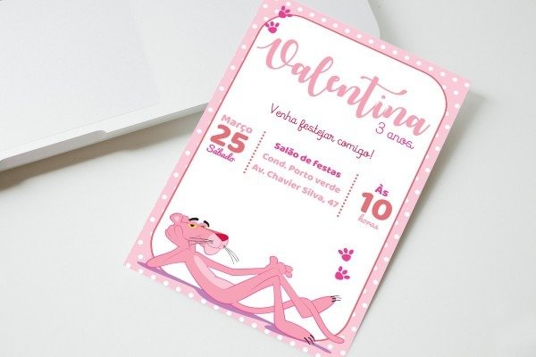 Convite digital pantera cor de rosa no elo7