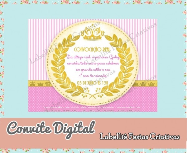 Convite digital coroa princesa rosa no elo7 Convite digital coroa princesa rosa no elo7