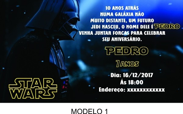 Convite digital star wars darth vader Convite digital star wars darth vader