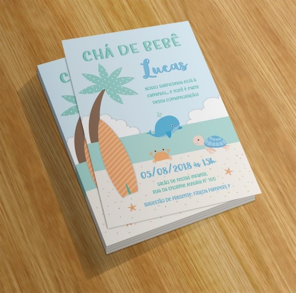 Convite digital surf praia whatsapp impressÃ£o