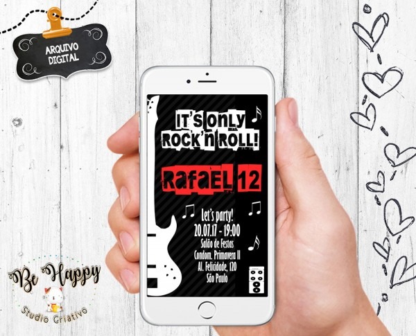Convite digital rock no elo7
