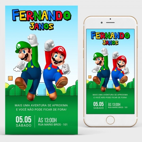 Convite mario bros arte digital para whatsapp
