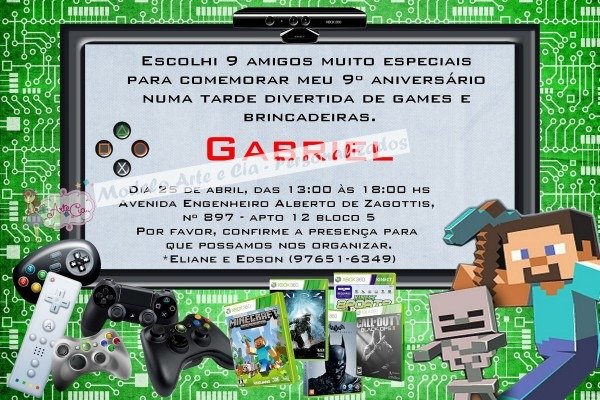 Convite minecraft   video game no elo7