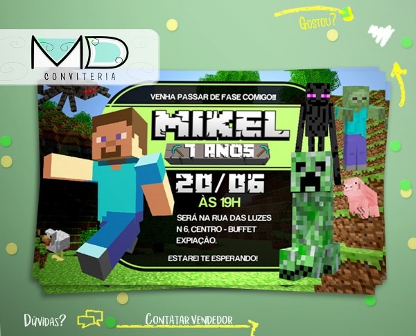 Convites de aniversário minecraft no elo7 Convites de aniversário minecraft no elo7