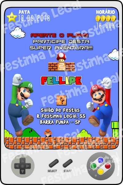 Convite online mario bros digital virtual no elo7