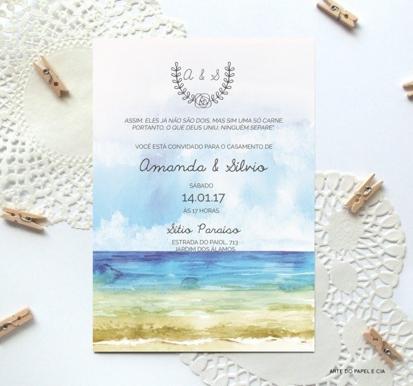 A19  convite de casamento praia amanda 12x17 cm no elo7