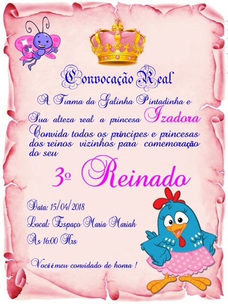 Convite pergaminho rosa galinha pintadinha