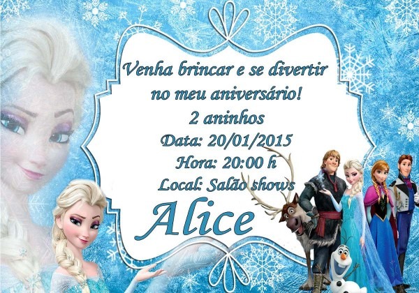 Convite personalizado frozen 50 unidades 10 opÃ§Ãµes de modelo